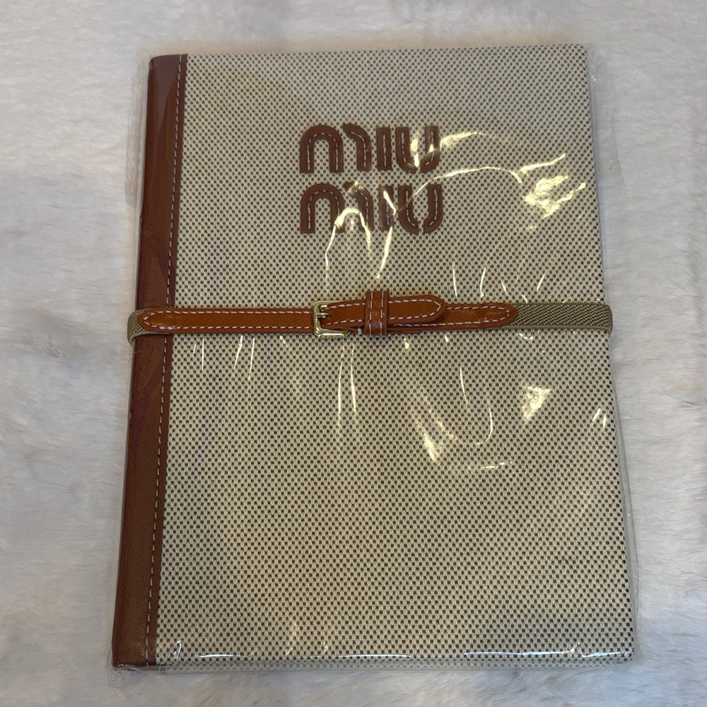 Miu Miu Cream and Brown Hardcover Notebook with Paper Gift Bag